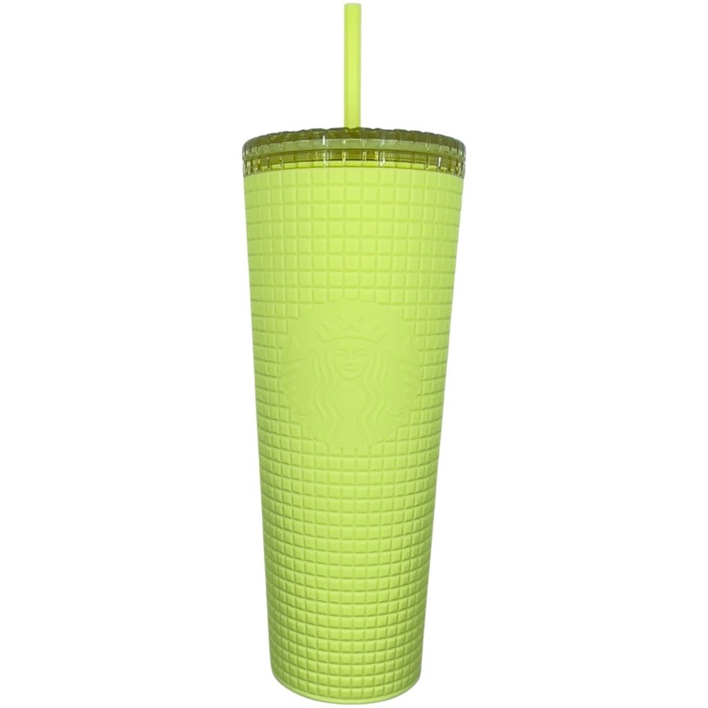 Starbucks NWT Soft Touch Grid Meadow Yellow Cold Cup - 24 oz - New And Unused